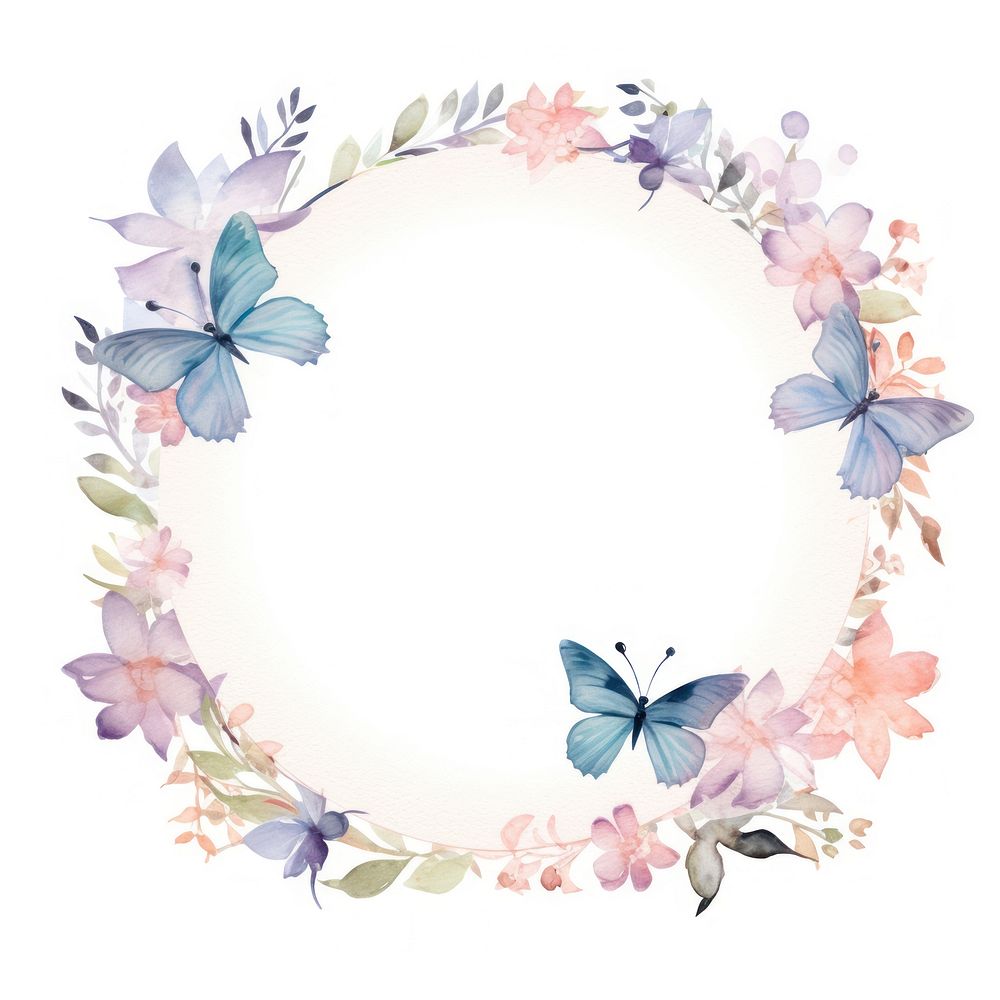 Flowers butterfly circle border pattern white background photography.