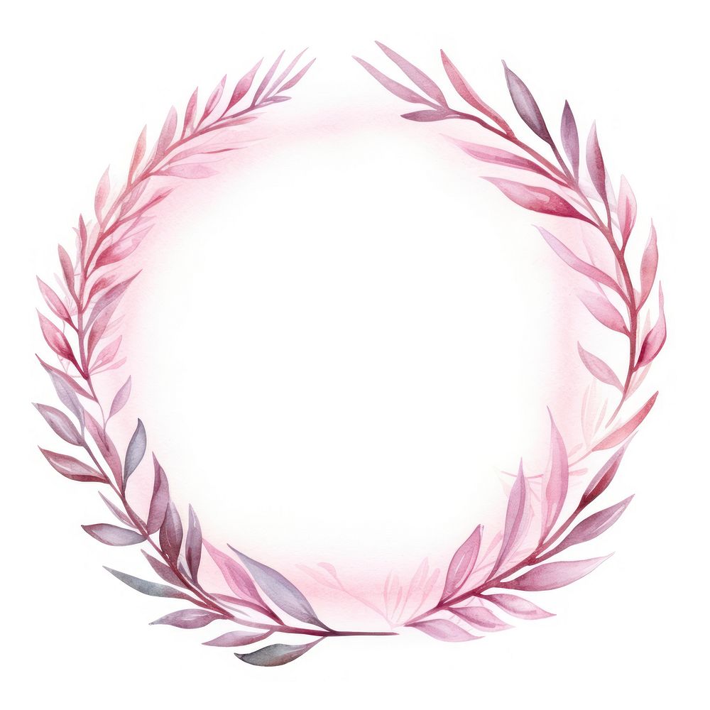 Pink leaf circle border wreath white background lavender.