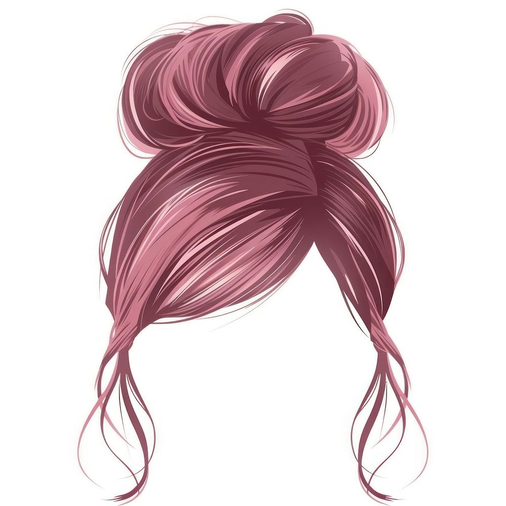 Pink brown bun hairstyle drawing sketch wig.