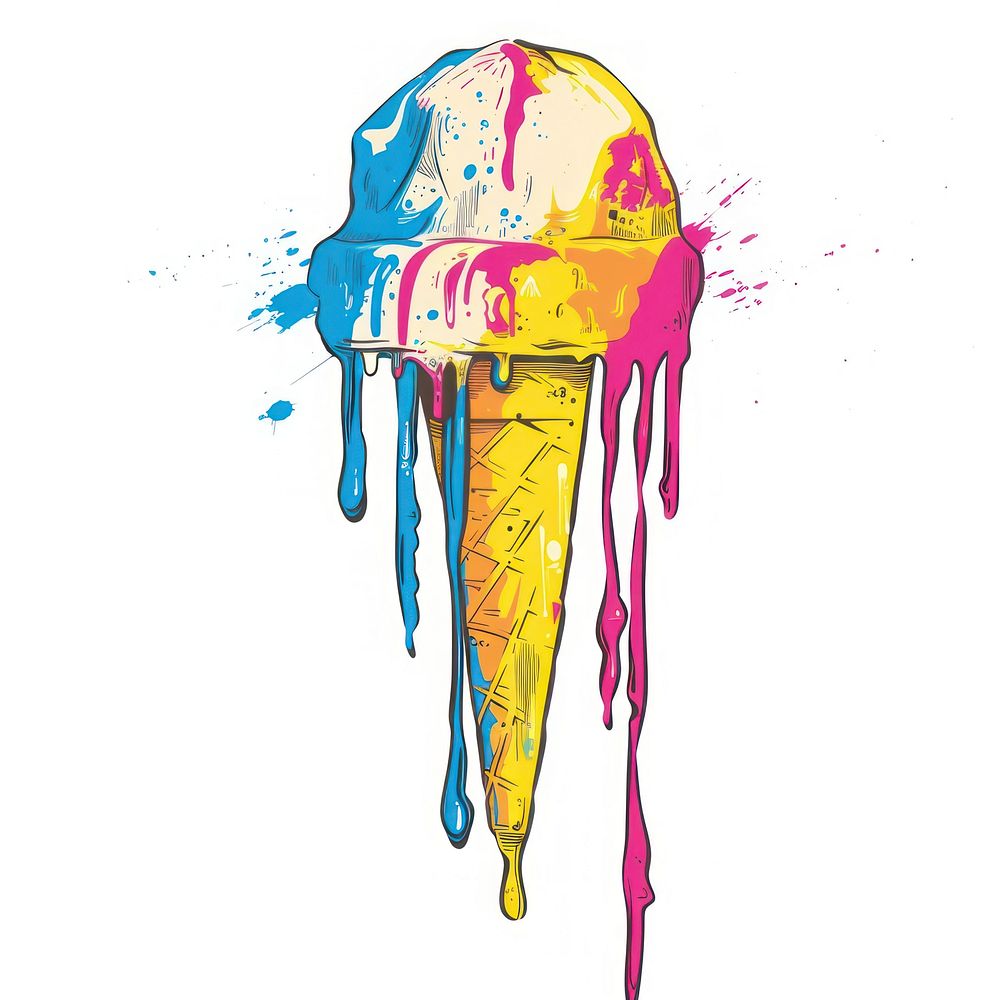 Graffiti icecreem cone paint art white background.
