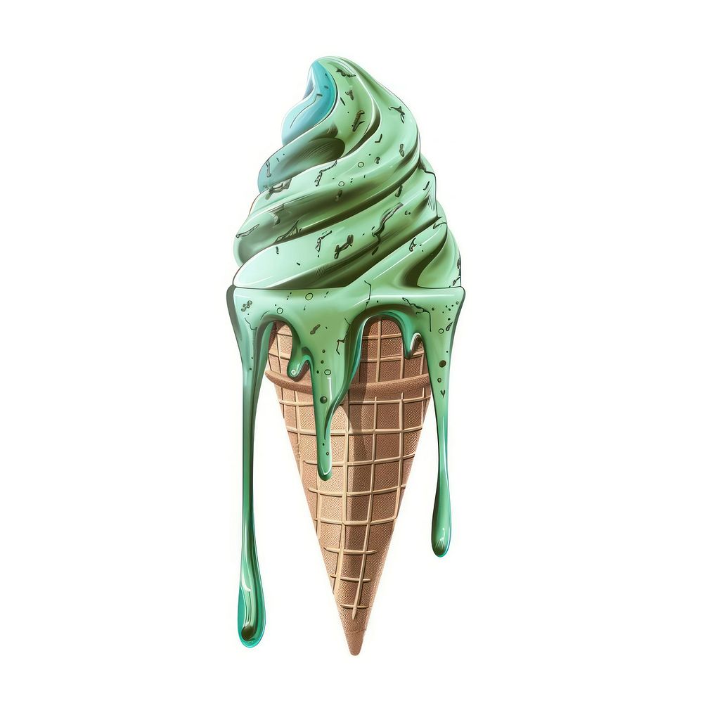 Graffiti mint icecream cone dessert food white background.
