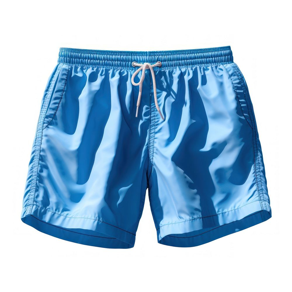 Blue swim Trunks trunks shorts white background.