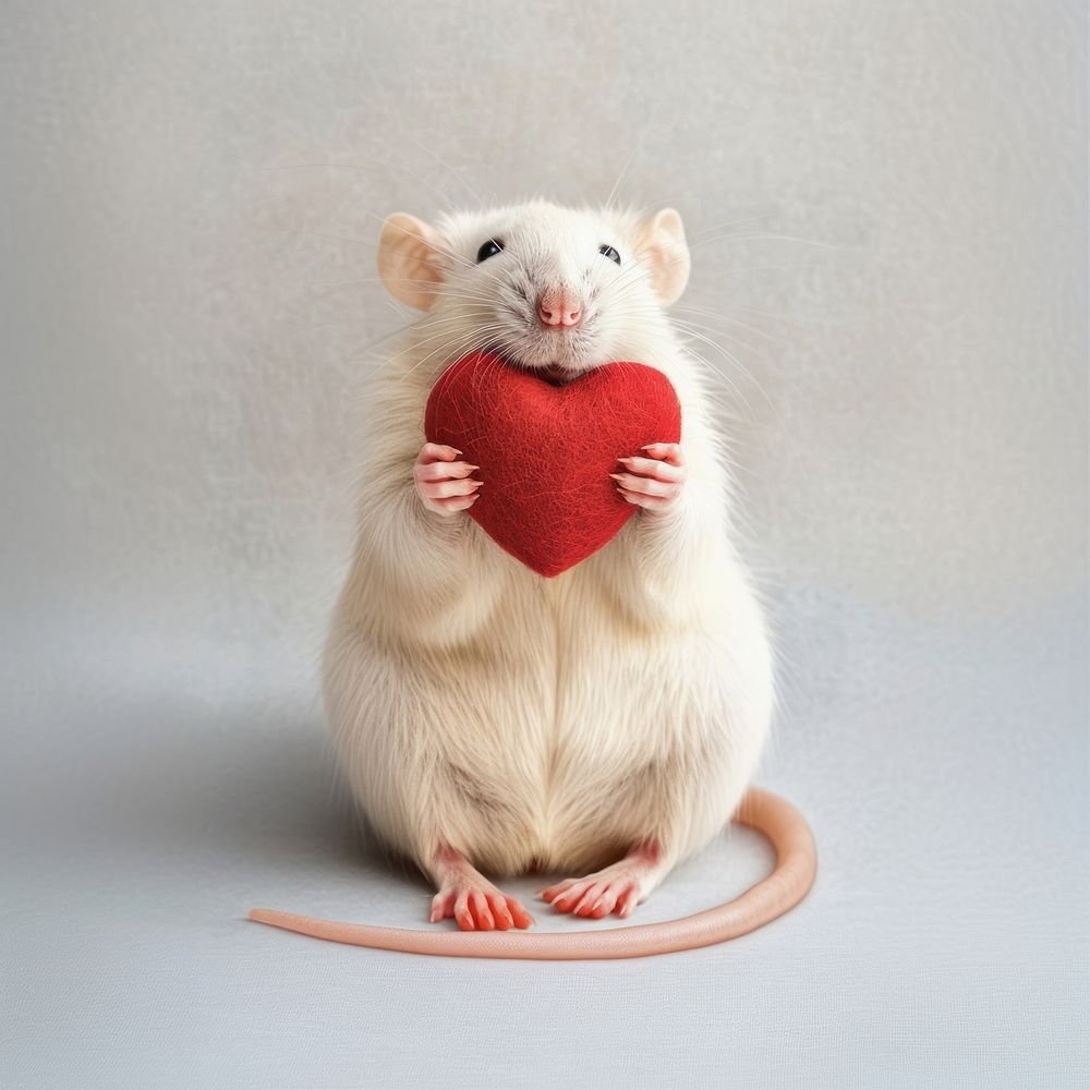 Rat holding heart animal mammal rodent.