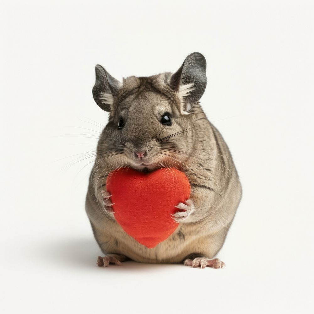 Chinchilla holding heart animal rodent mammal.