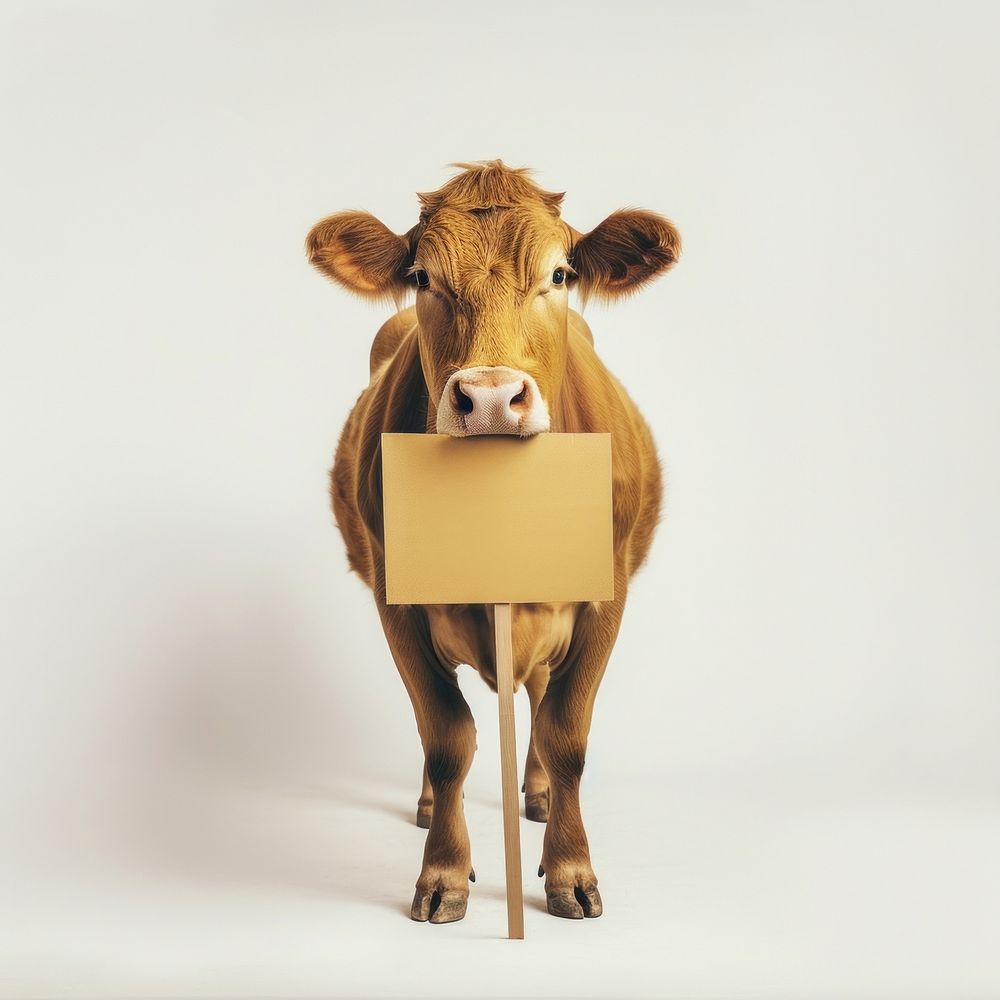Cow holding sign animal livestock mammal.