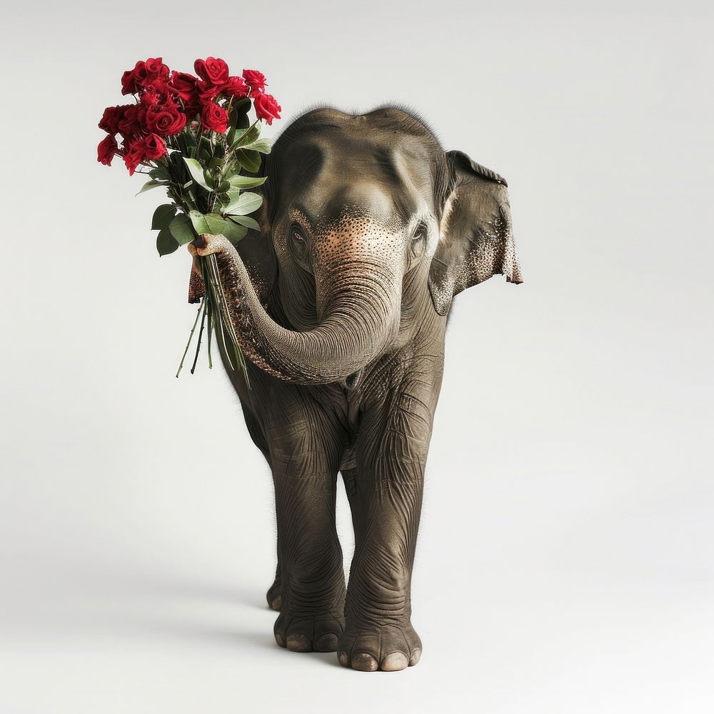 Elephant holding flowers animal wildlife mammal.
