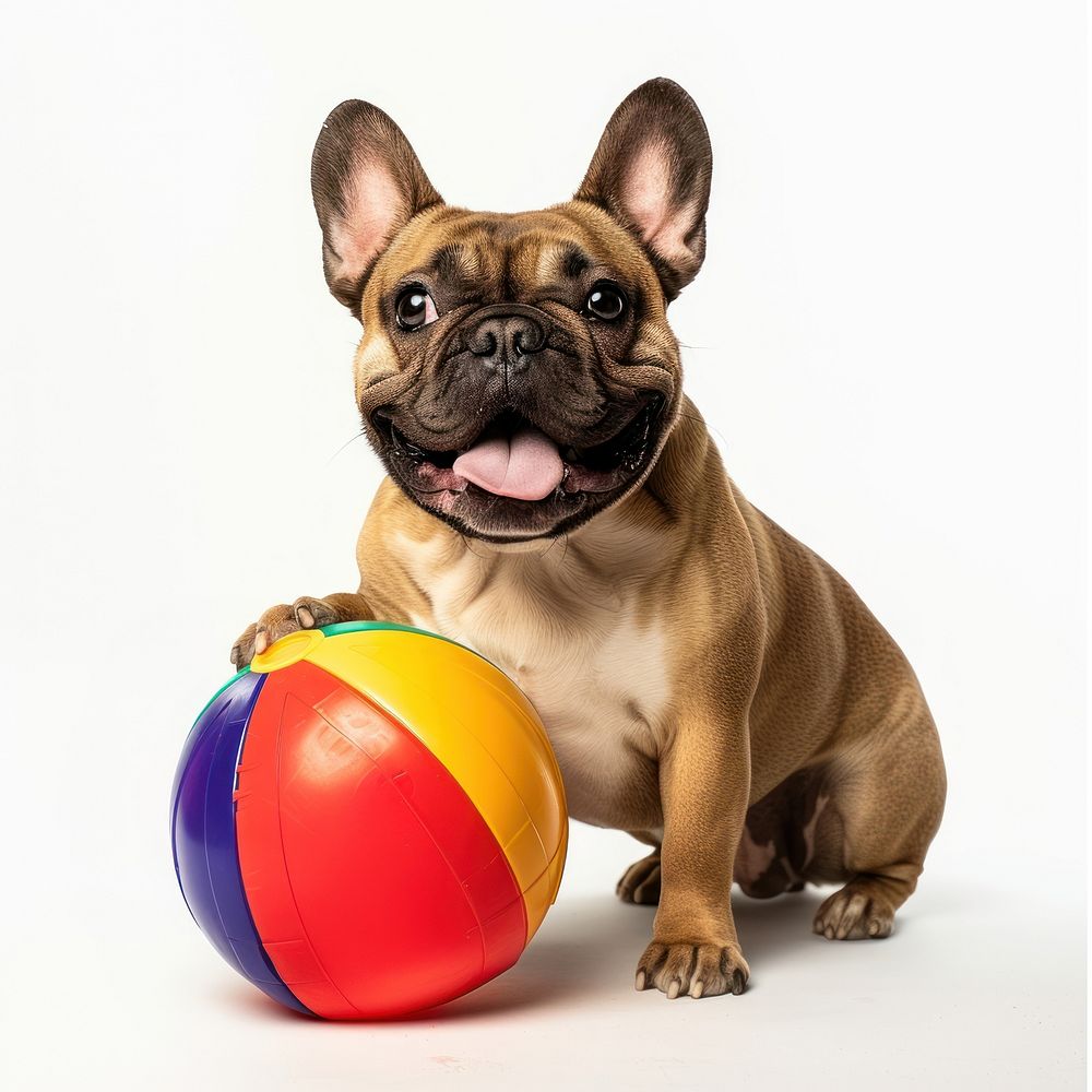 French bulldog holding beachball animal pet mammal.