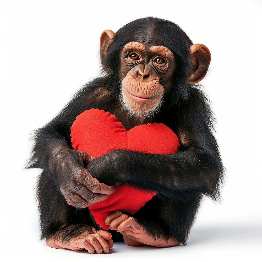 Monkey holding heart pillow animal wildlife mammal.