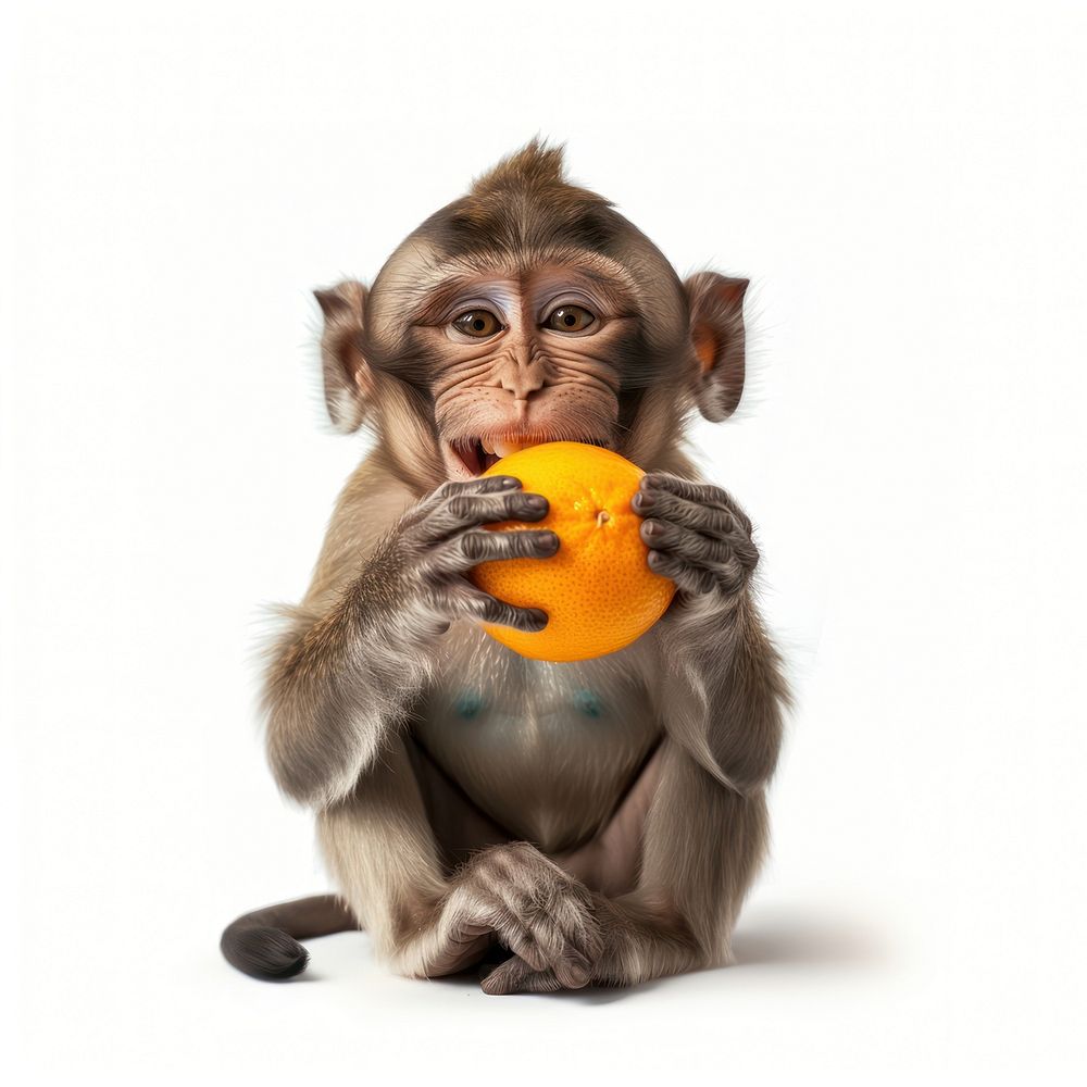Monkey holding orange animal mammal ape.