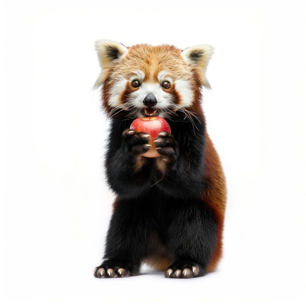 Red panda holding apple animal wildlife mammal.