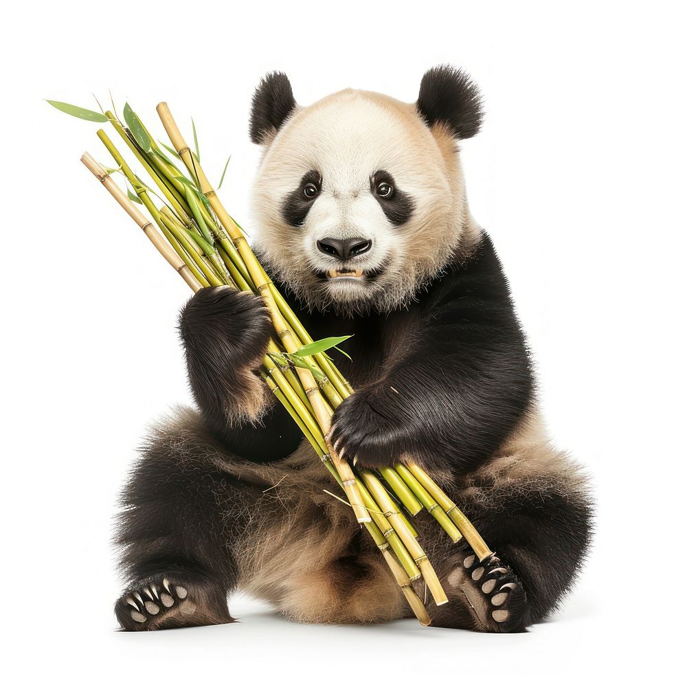 Panda holding bamboo animal wildlife mammal.