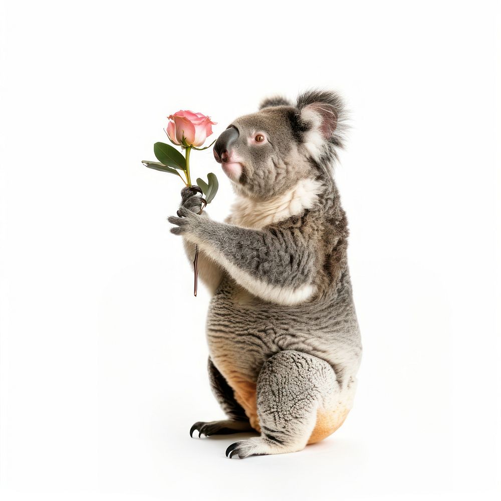 Koala holding rose animal wildlife flower.