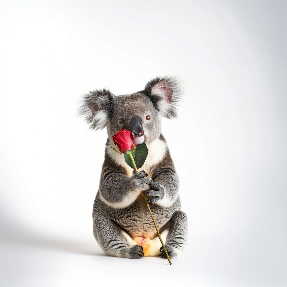 Koala holding rose animal wildlife mammal.