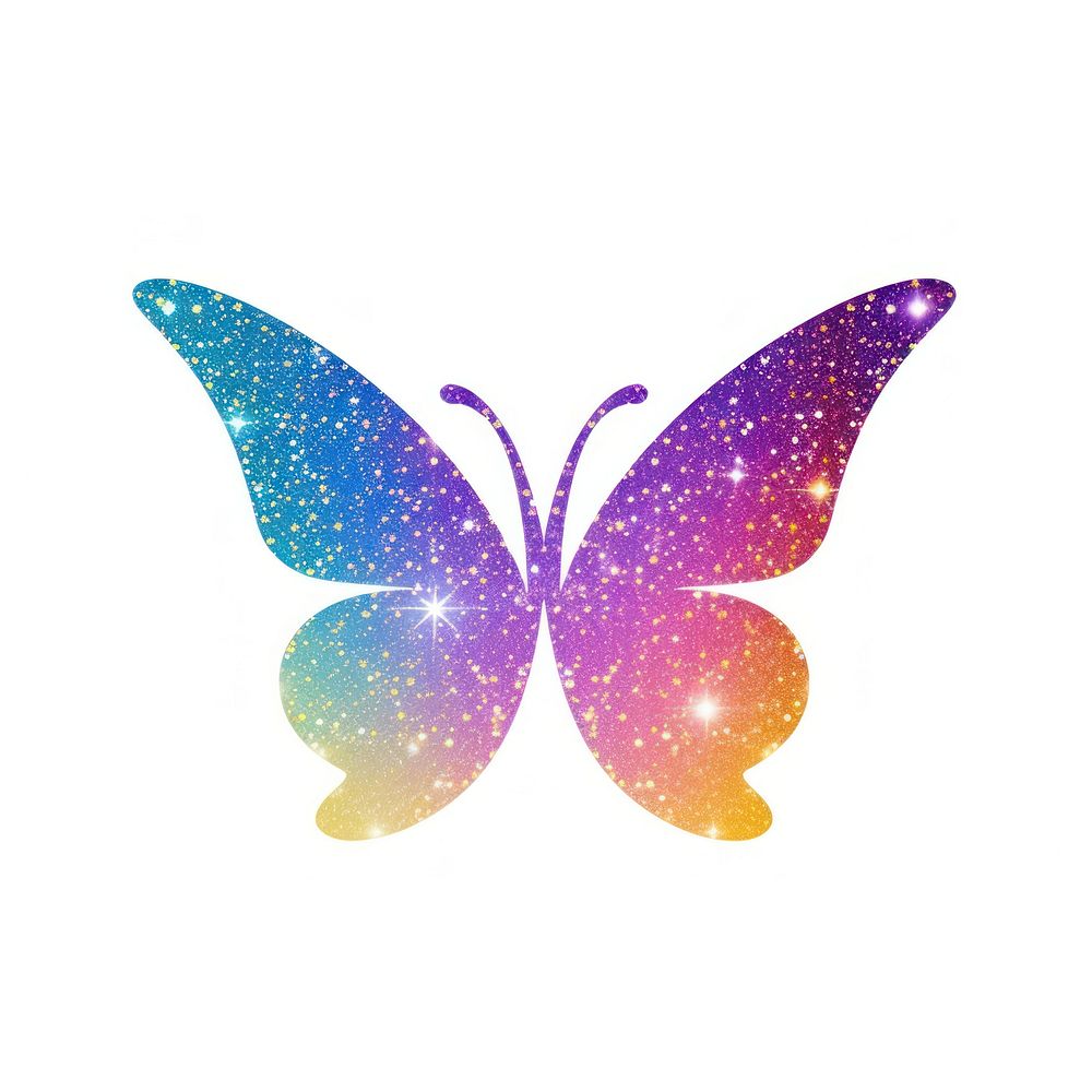 Colorful flying butterfly icon glitter purple art.