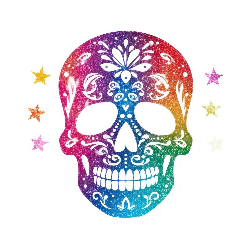 Colorful skull icon art white background celebration.