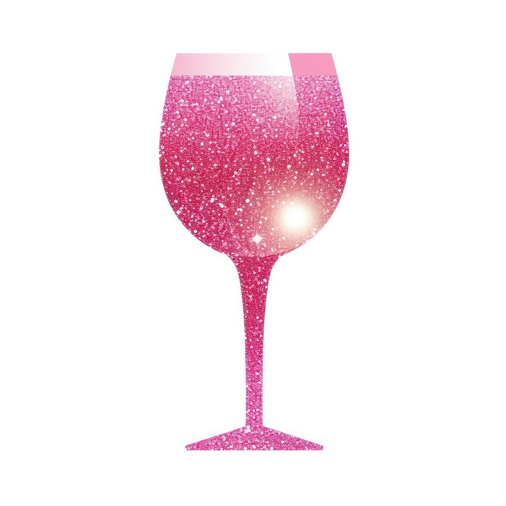 Pink wine glass icon glitter drink white background.
