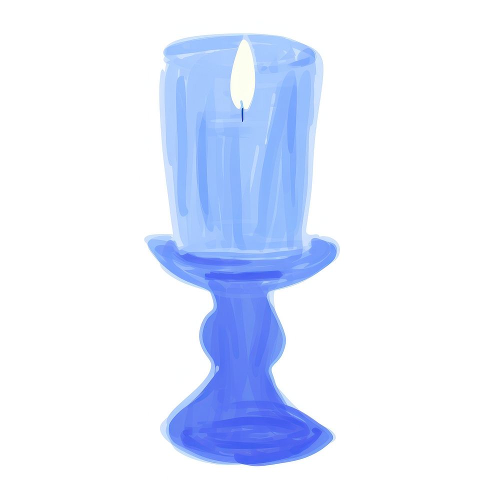 Blue retro glass candlestick holde white background illuminated celebration.