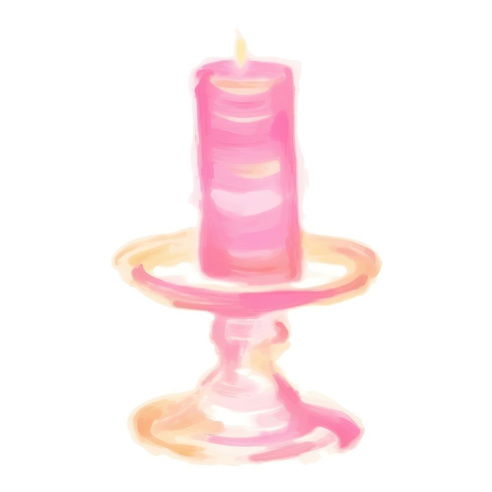 Pink retro glass candlestick holde lighting glowing dessert.