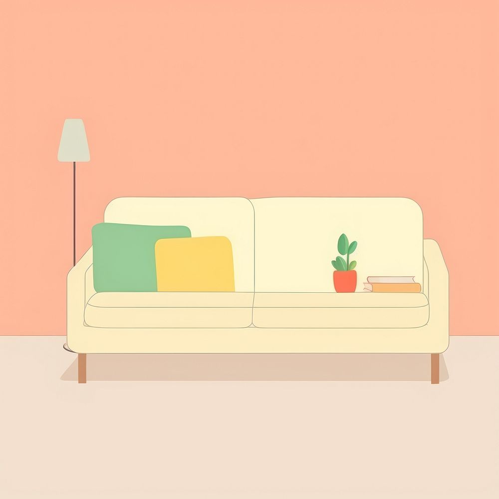 Illustration of a simple sofa furniture lamp room.