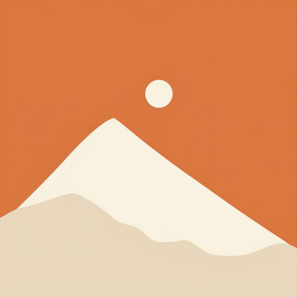 Illustration of a simple sun with mountain nature art stratovolcano.