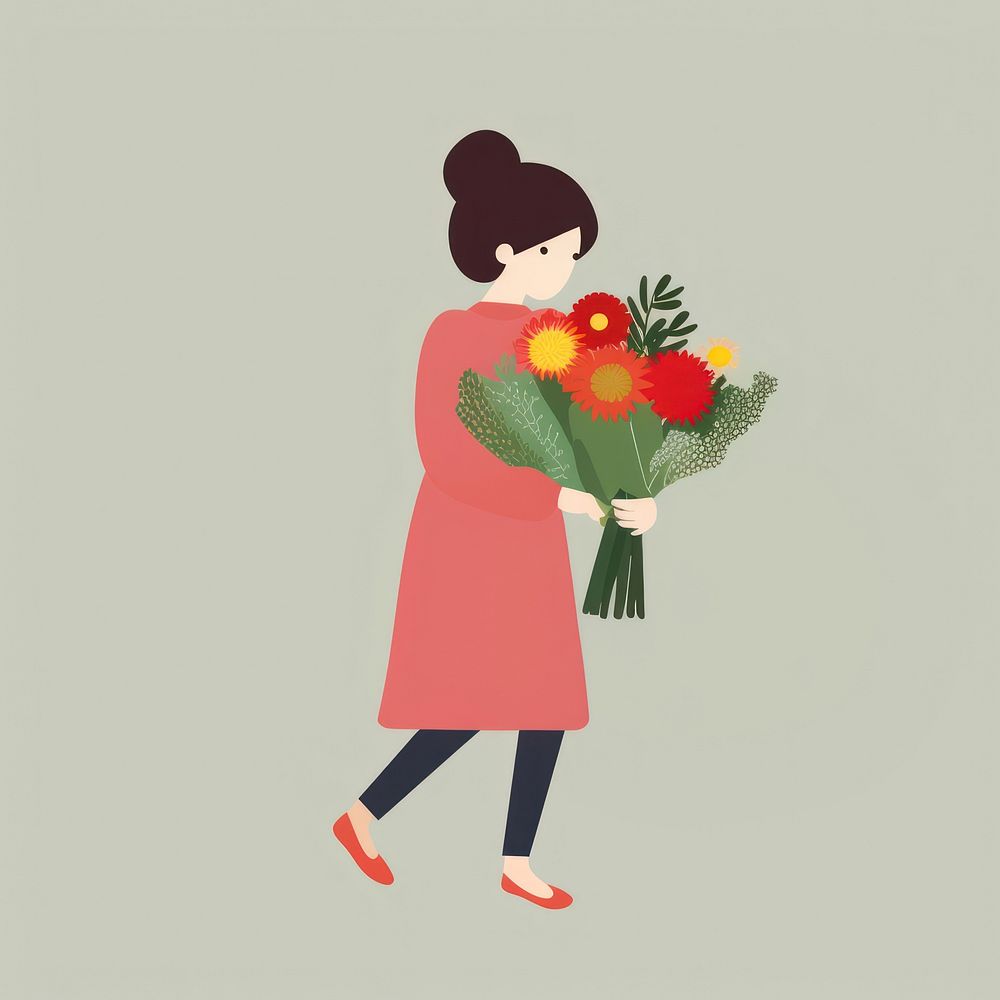 Illustration of a simple person holding bouquet flower adult plant.