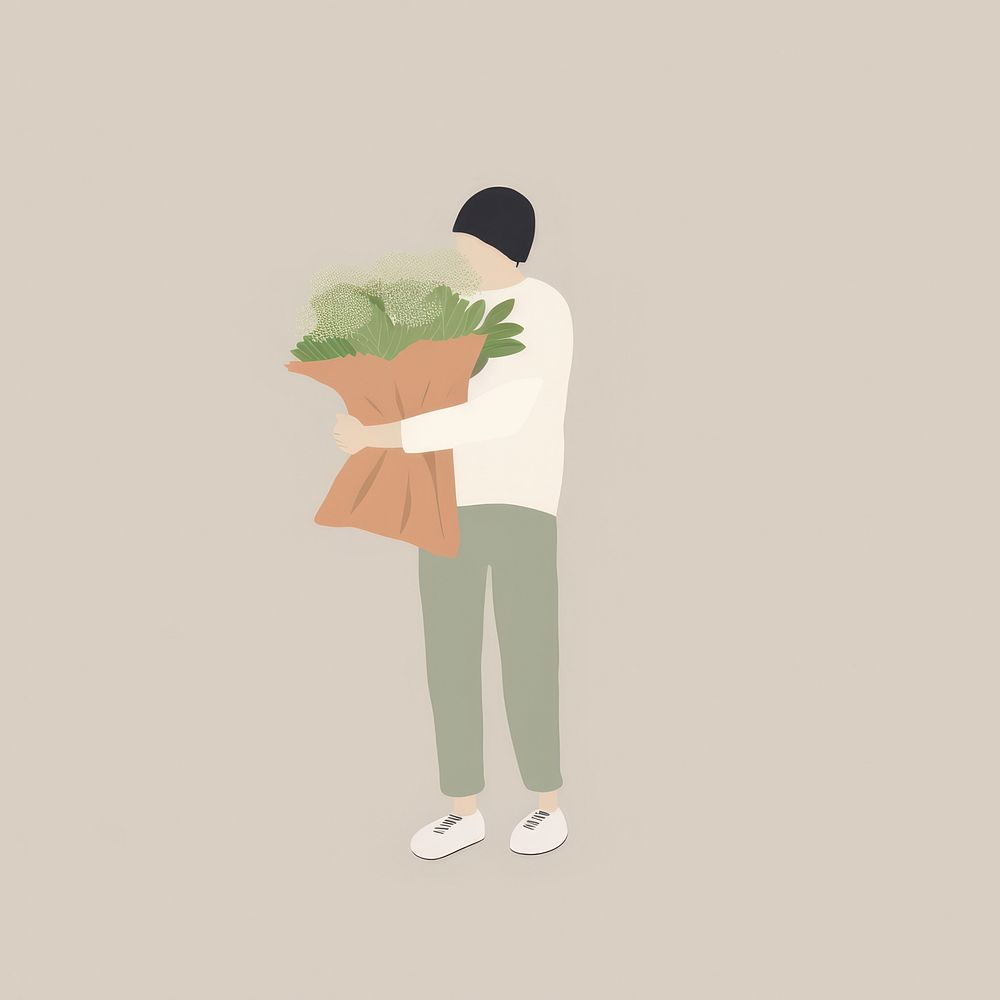 Illustration of a simple person holding bouquet art freshness vegetable.