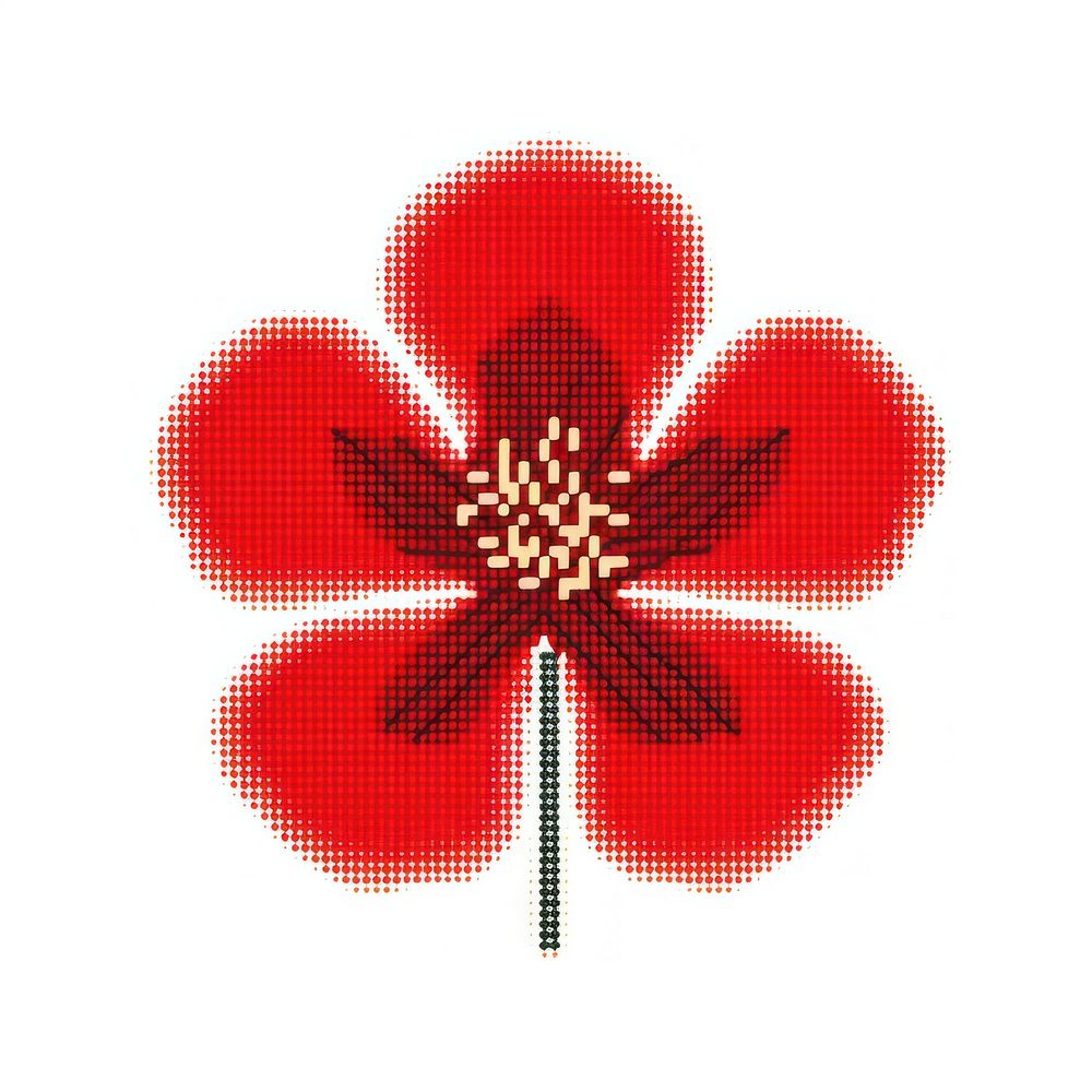 Cross stitch red flower pattern plant white background.