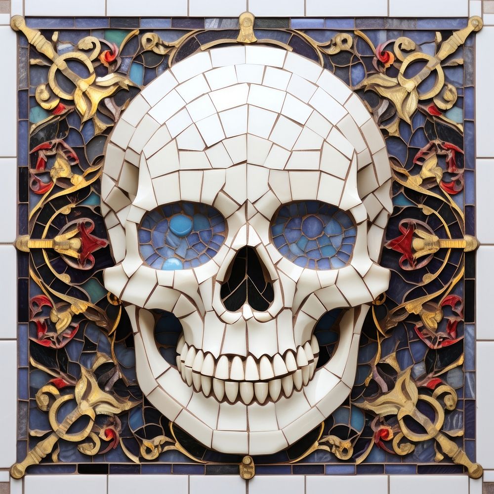 Arch art nouveau Skull mosaic tile.