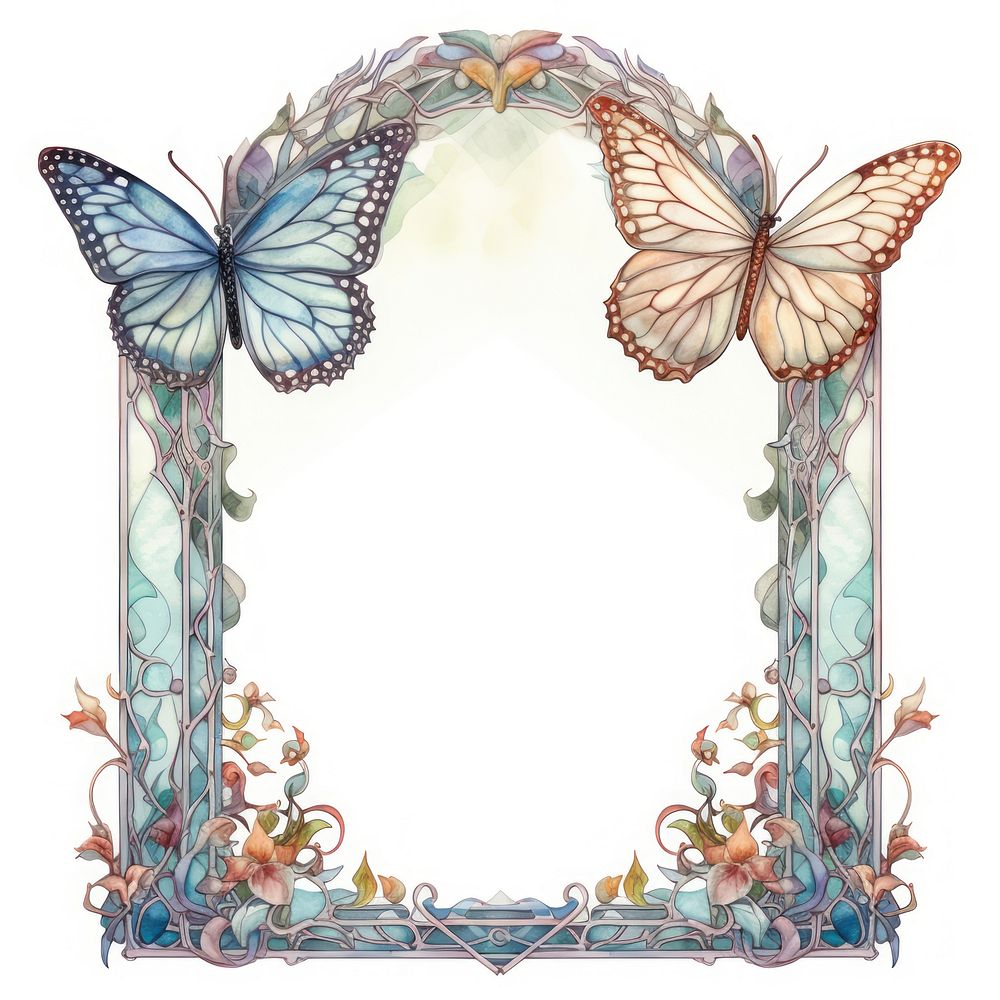 Arch art nouveau Butterfly butterfly white background.