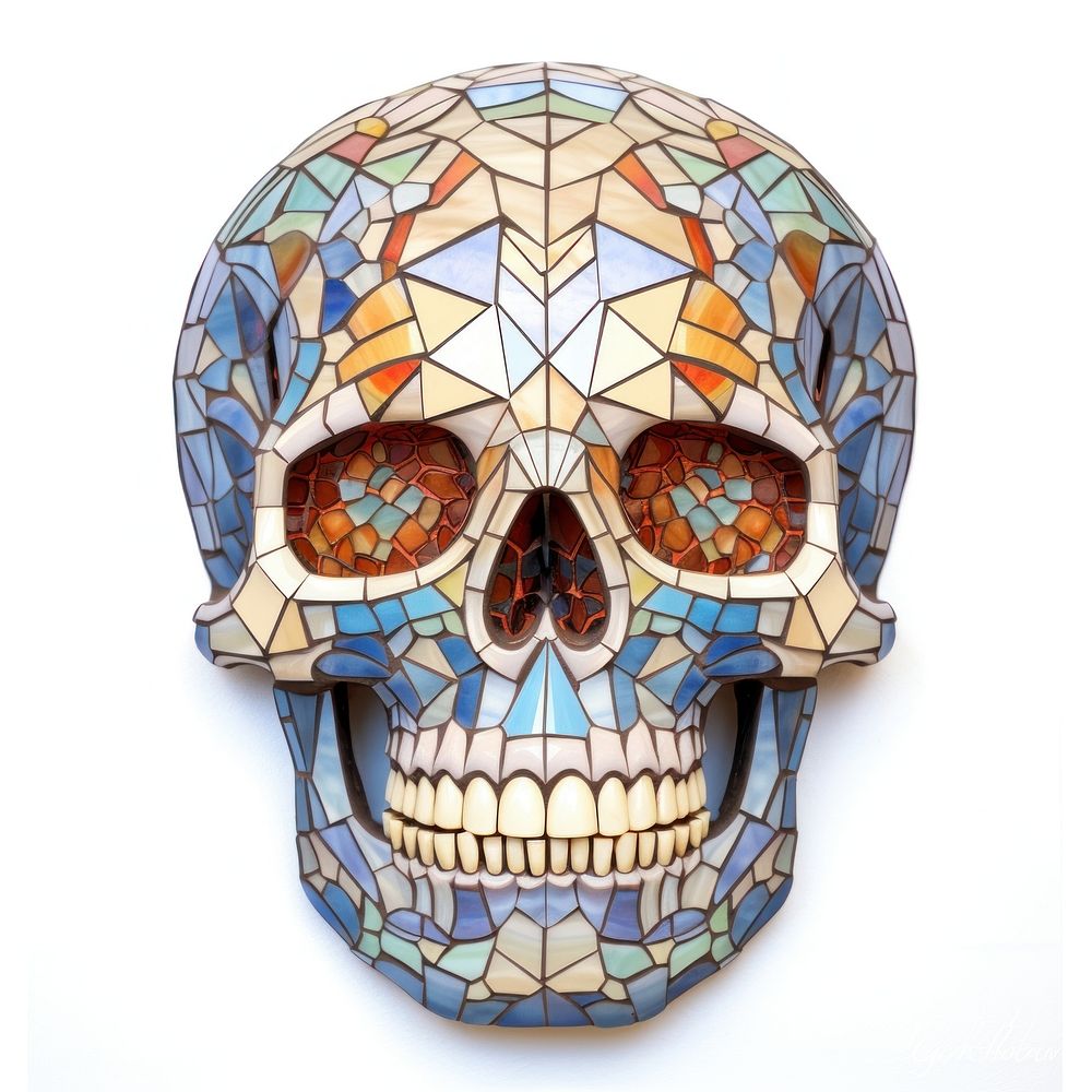 Arch art nouveau Skull mosaic white background.