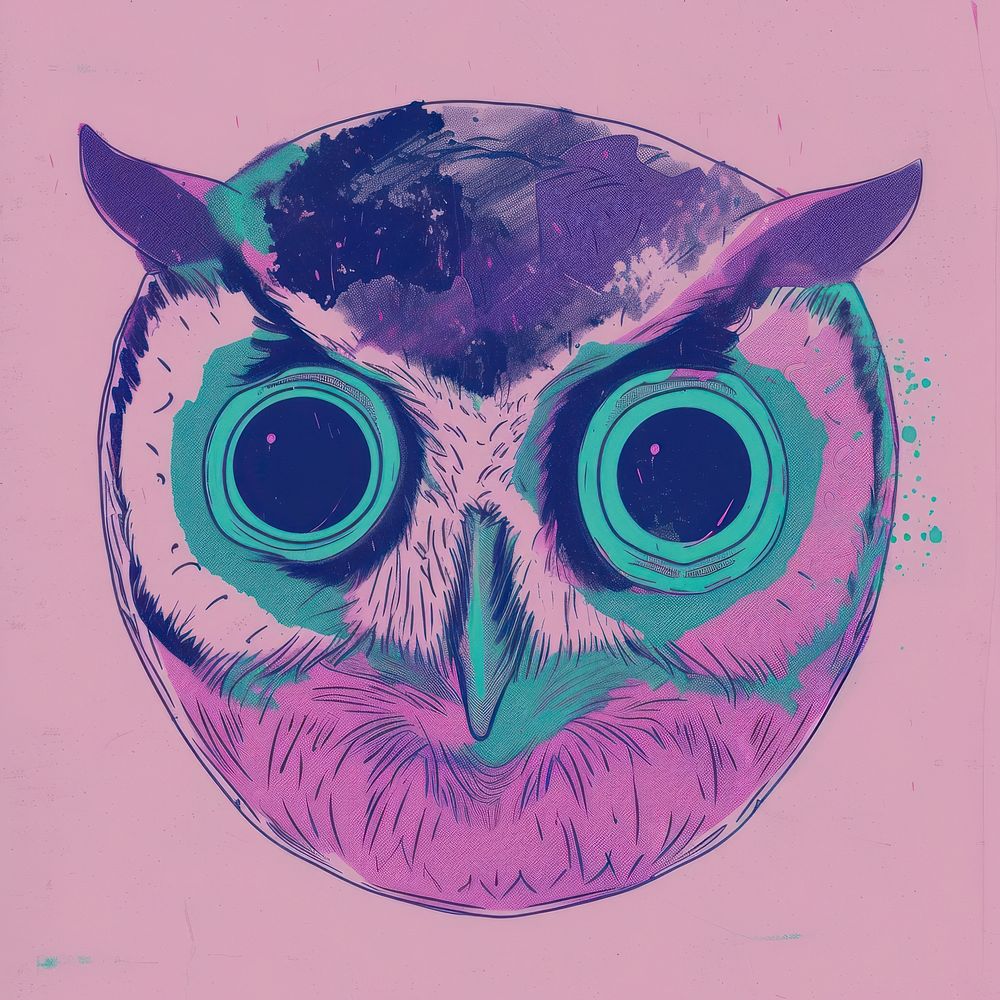 Owl drawing purple sketch.