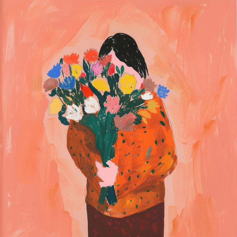 Person holding bouquet painting flower person.