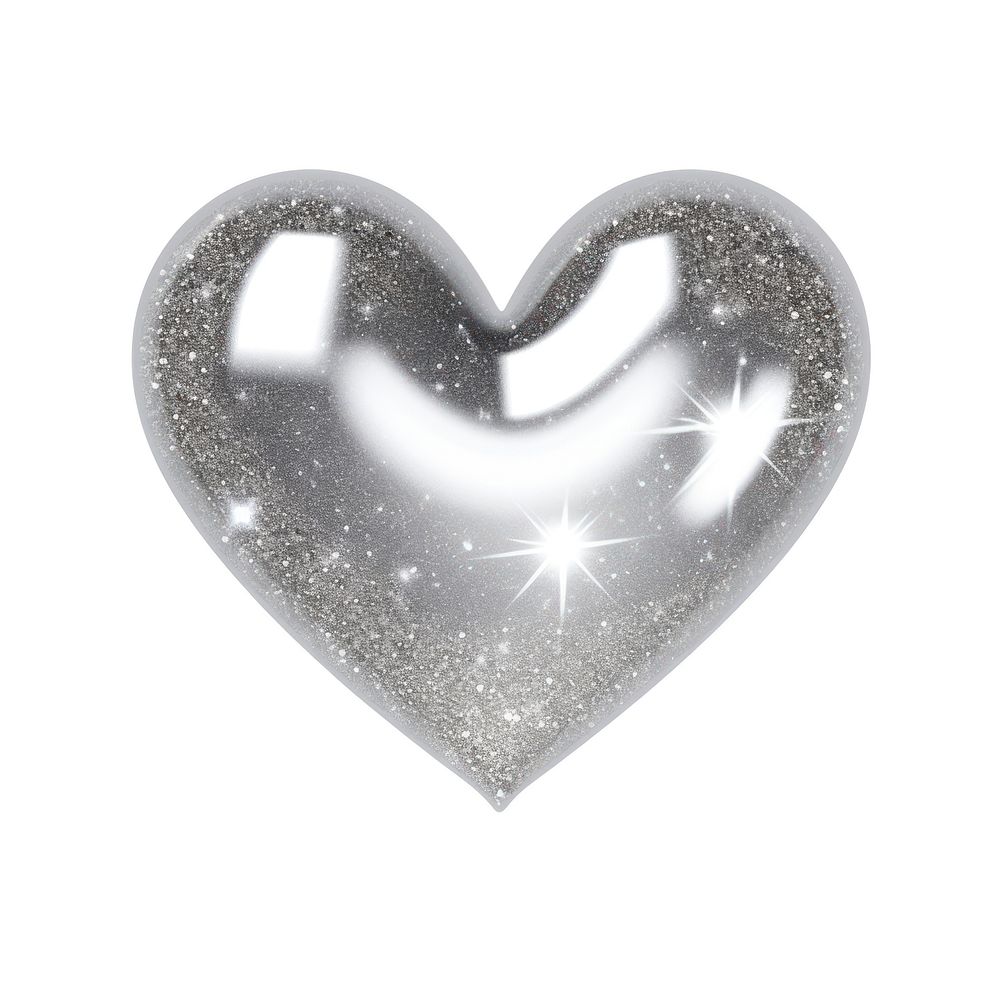 Silver heart icon shape white background celebration.