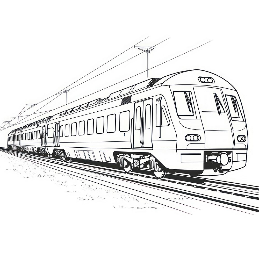 Train sketch vehicle railway.