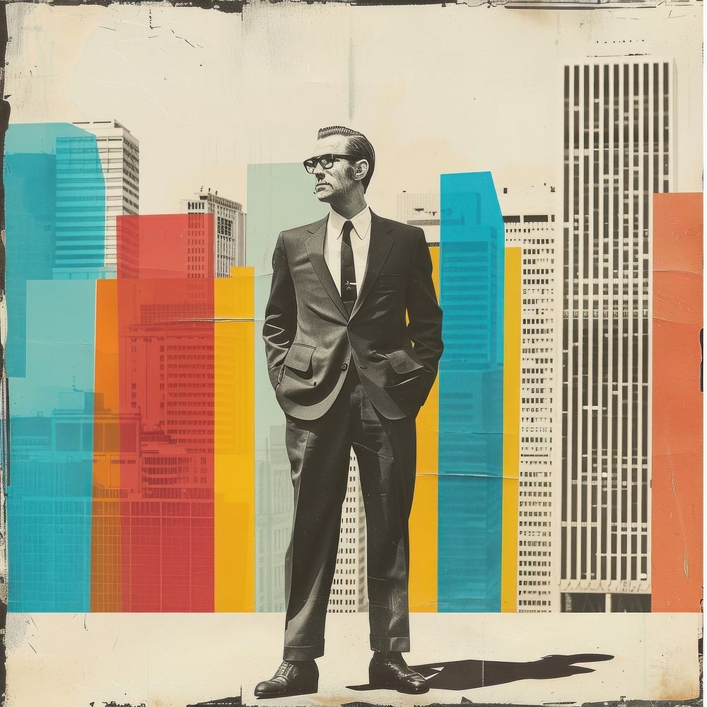 Businessman painting glasses poster.