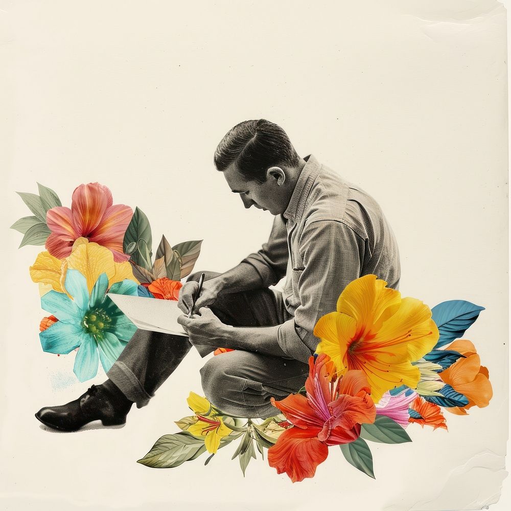 Man writing with pen flower painting adult.
