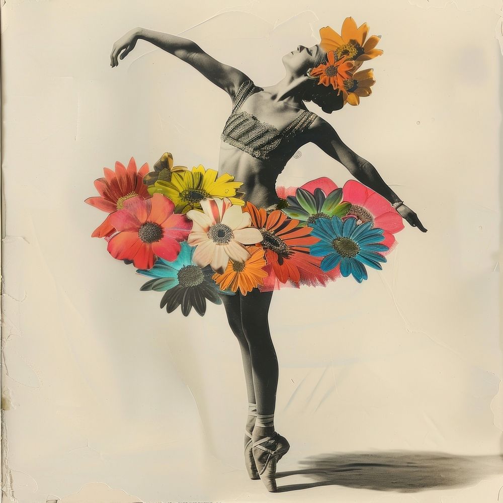 Ballerina with colorful vintage flowers dancing plant adult.