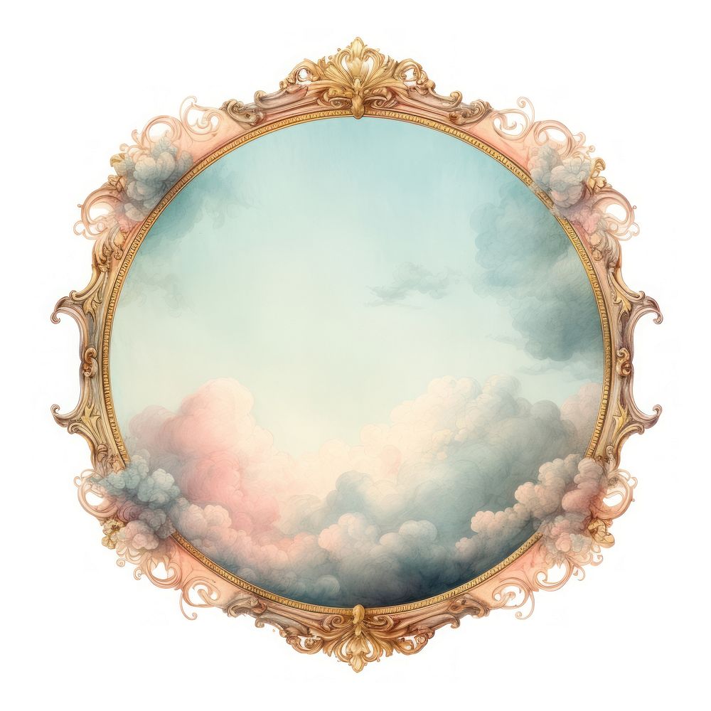Vintage cloud circle frame painting white background photography.