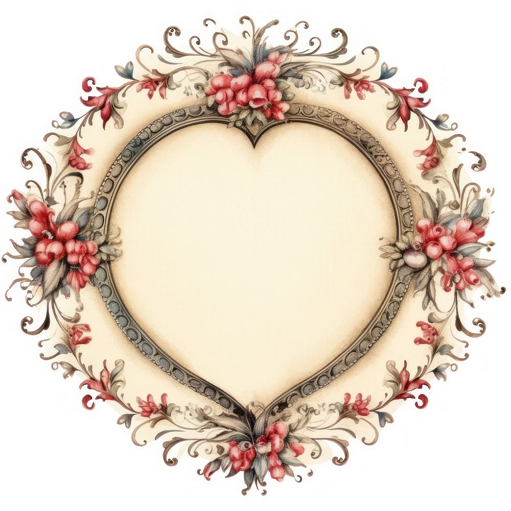 Vintage heartcircle frame jewelry pattern white background.