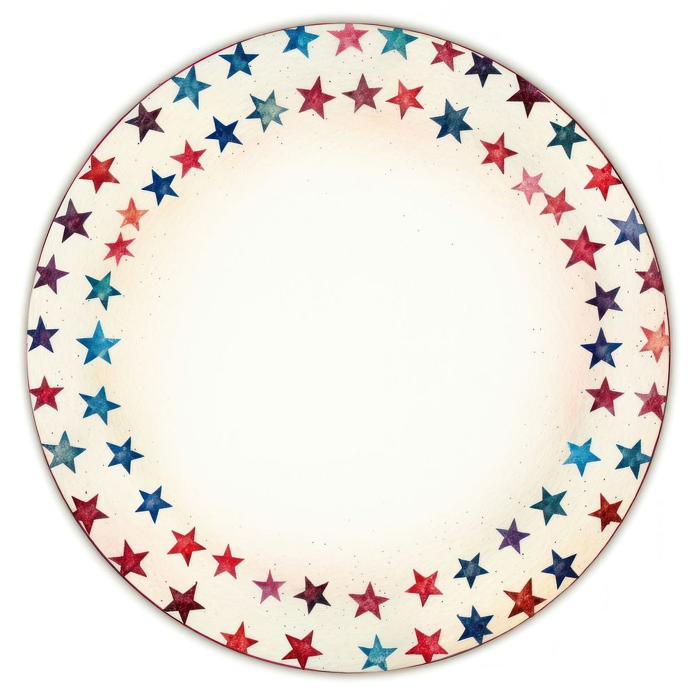 Vintage stars circle frame porcelain platter white background.