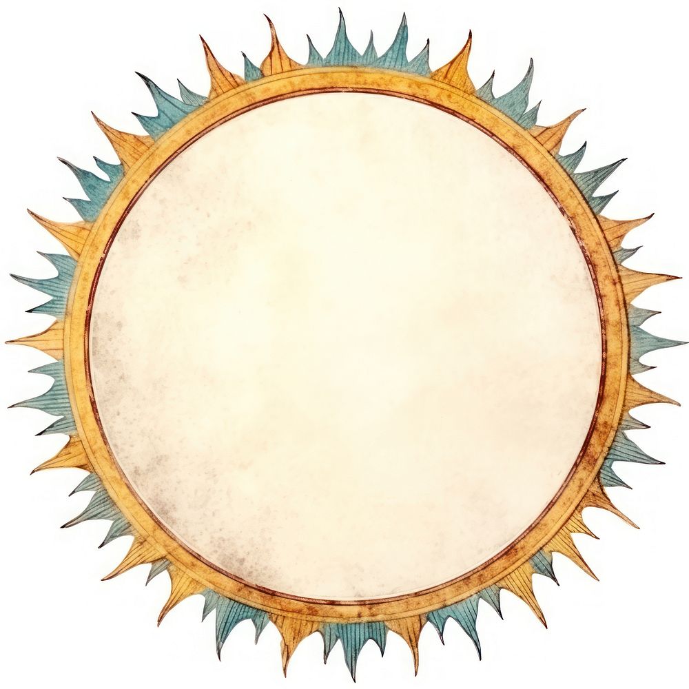 Vintage sun circle frame paper white background percussion.