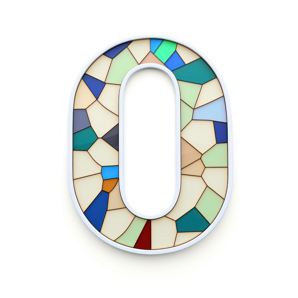 Mosaic letters number 0 shape glass white background.