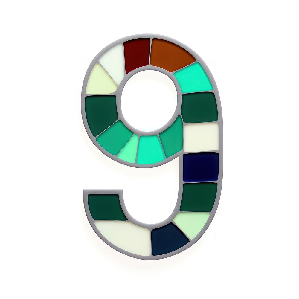 Tiles mosaic letters number 9 shape white background jewelry.