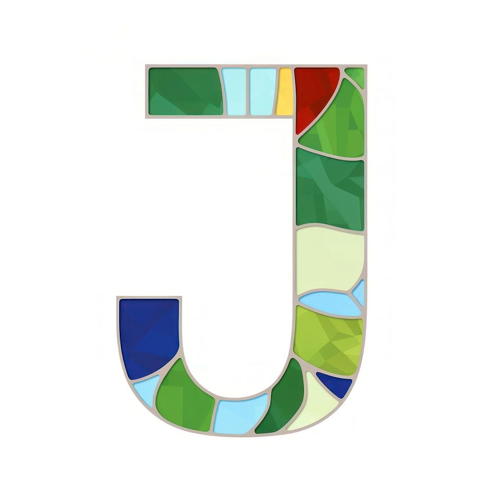 Mosaic tiles letters j number shape white background.