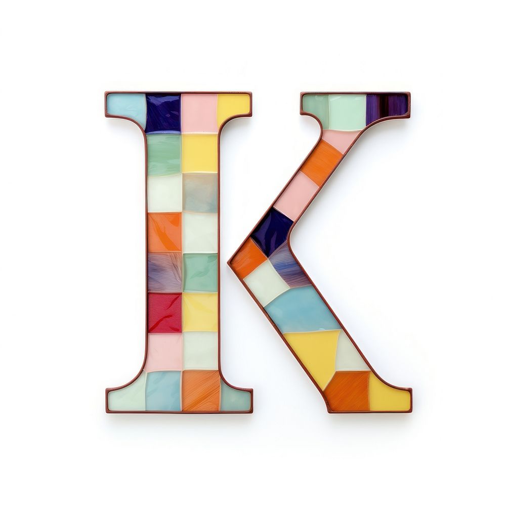 Mosaic tiles letters K alphabet symbol number.