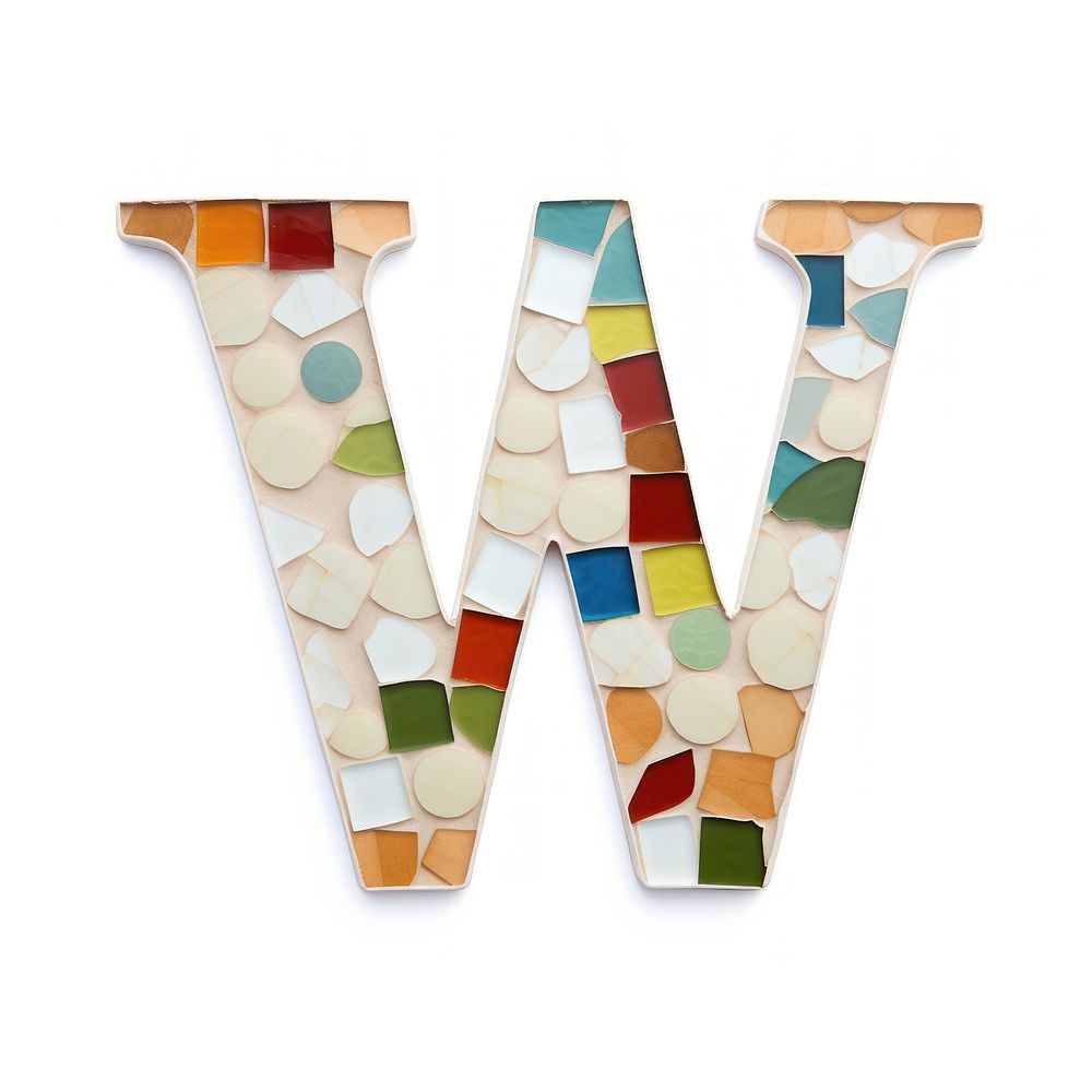 Mosaic tiles letters W shape art white background.