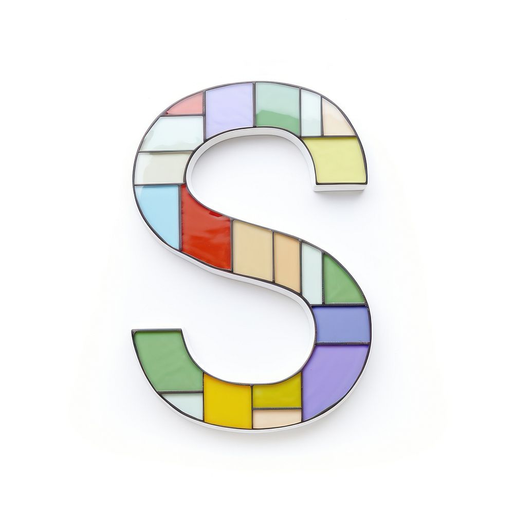 Mosaic tiles letters S number shape white background.