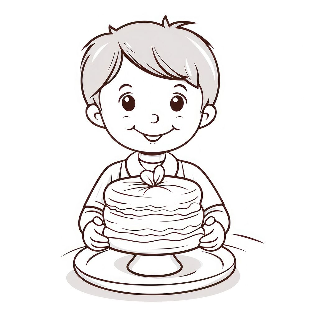 Child holding cake sketch dessert drawing.