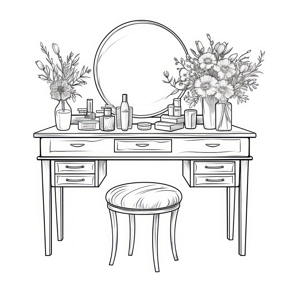 Dressing table sketch furniture drawing.