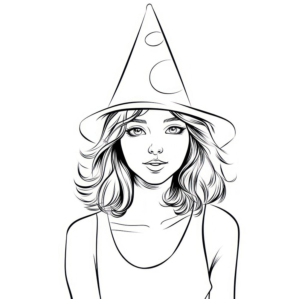 Girl wearing a party hat sketch drawing adult.